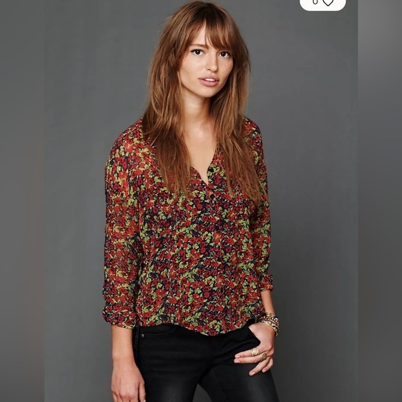 Free People Sheer Floral Print Buttondown Top- Size Medium - Picture 1 of 10